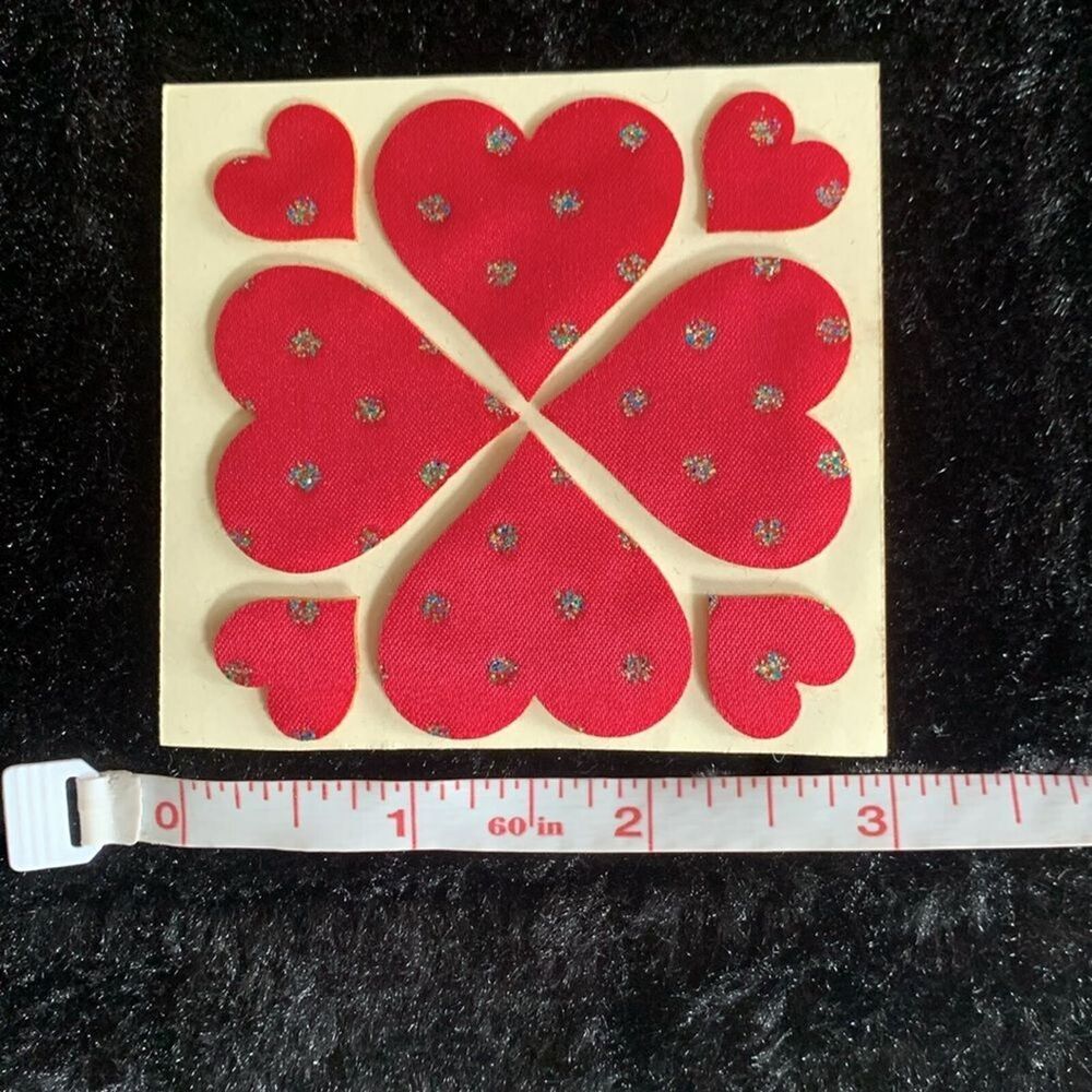 VINTAGE 80's Puffy Fabric Fabric Stickers With Glitter Hearts June Kessler - Picture 3 of 5